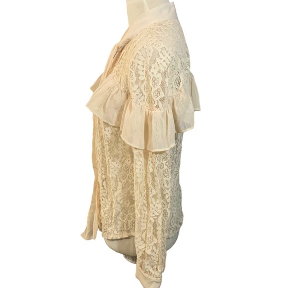 Flying Tomato Sheer Lace Long-Sleeves Ruffle Blouse - Picture 3 of 8